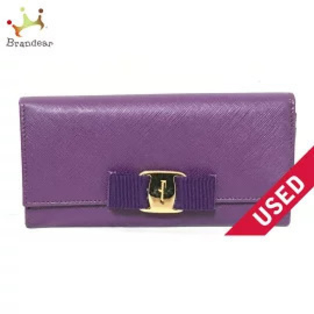Salvatore Ferragamo Vara Long Wallet Purple Leather